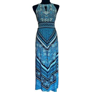 Blue Halter Patterned Maxi Dress